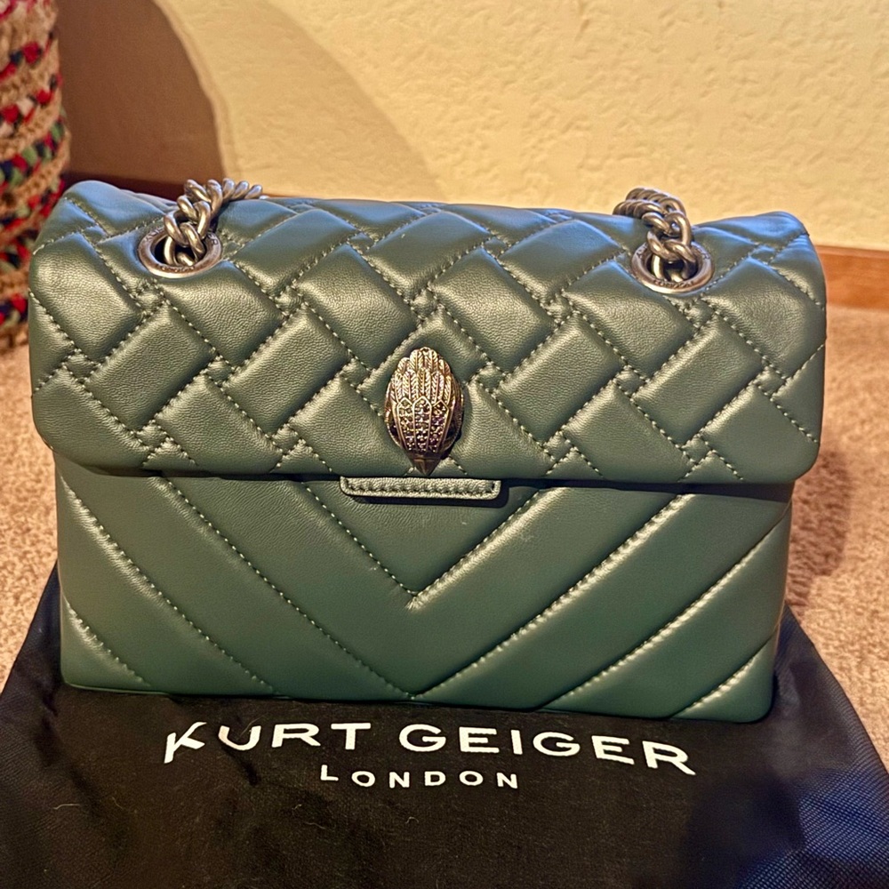 Kurt Geiger Dusky Green Quilted Leather Chain Shoulder Bag